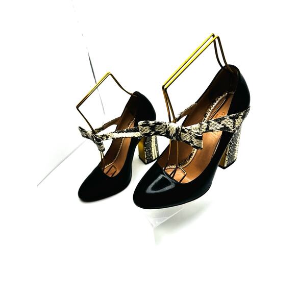 Gucci Black Leather and Neutral Snakeskin Block Heel Pumps size 37 - Picture 10 of 12
